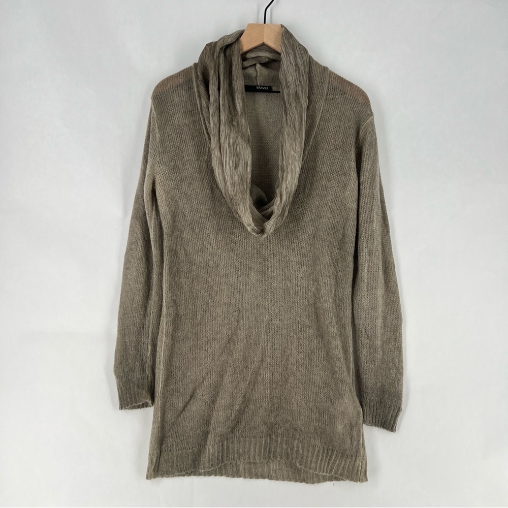 Liu Jo Taupe Brown Mohair Silk Blend Open Knit Cowl Neck Long Sleeve Sweater M